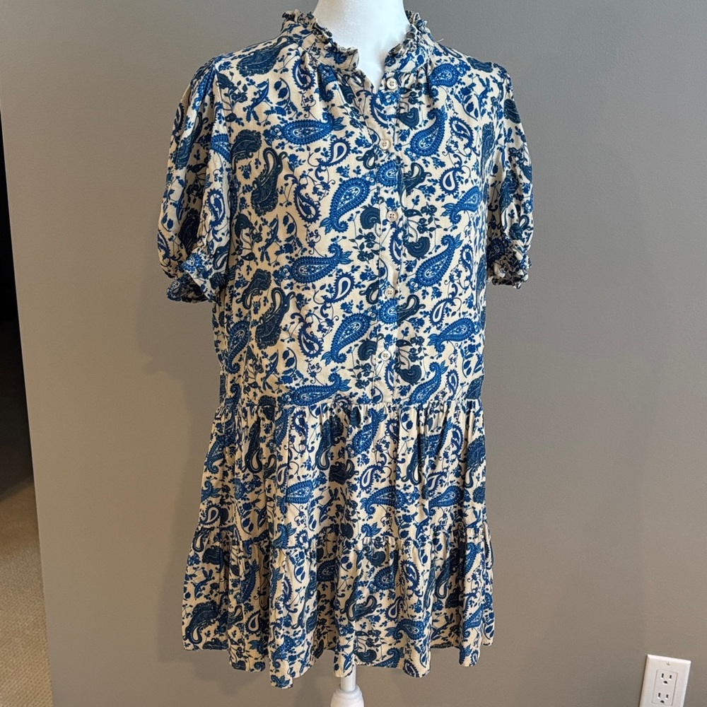 TCEC Blue and Beige Paisley Mini Dress